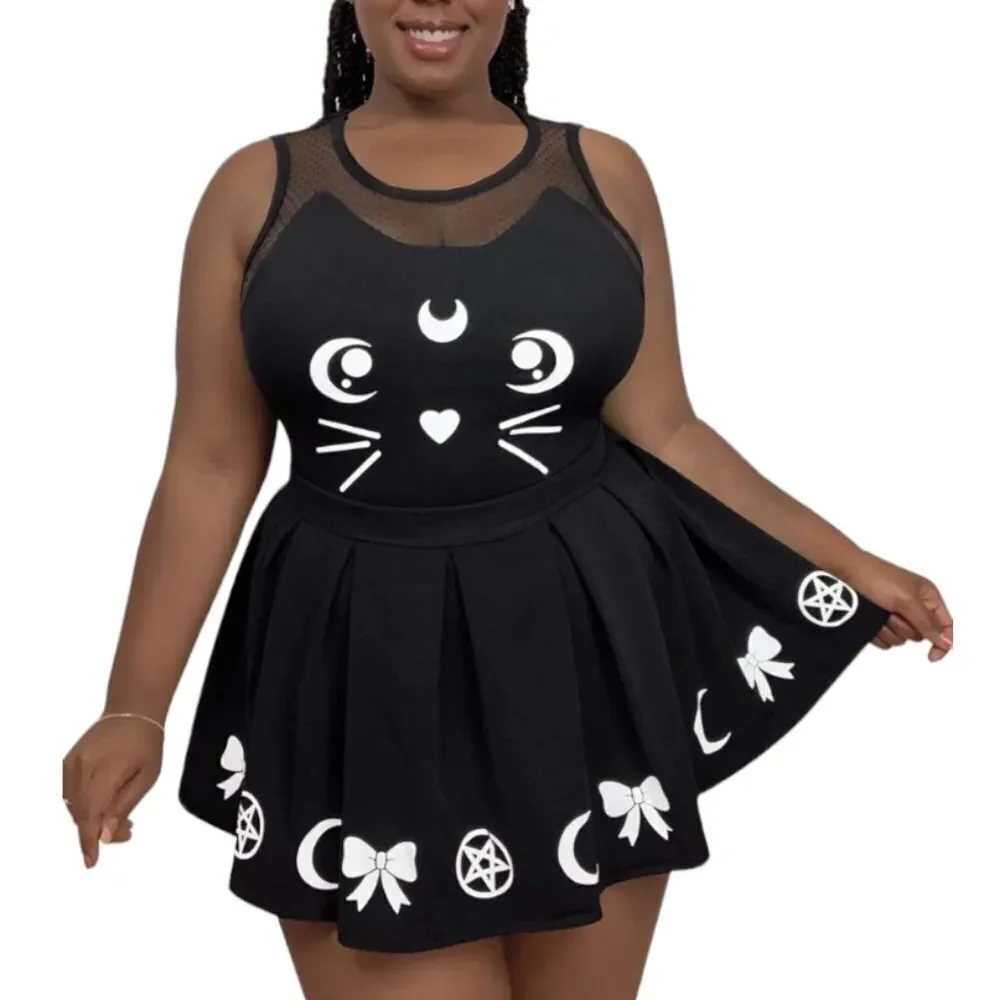 NEW LittleForBig black cat Luna‎ one piece romper bodysuit cosplay 4X